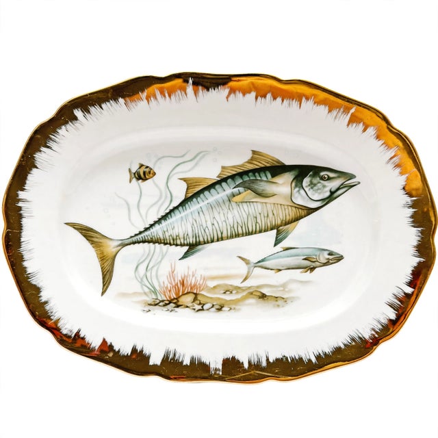 Mid 20th Century Vintage German Porcelain Fish Service Set – 6 Dinner Plates & Large Platter by Hutschenreuther Hohenberg For Sale - Image 5 of 8