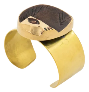 French Sculptor Henri Nogaret MCM Bronze and Brass Brutalist Cuff Bracelet