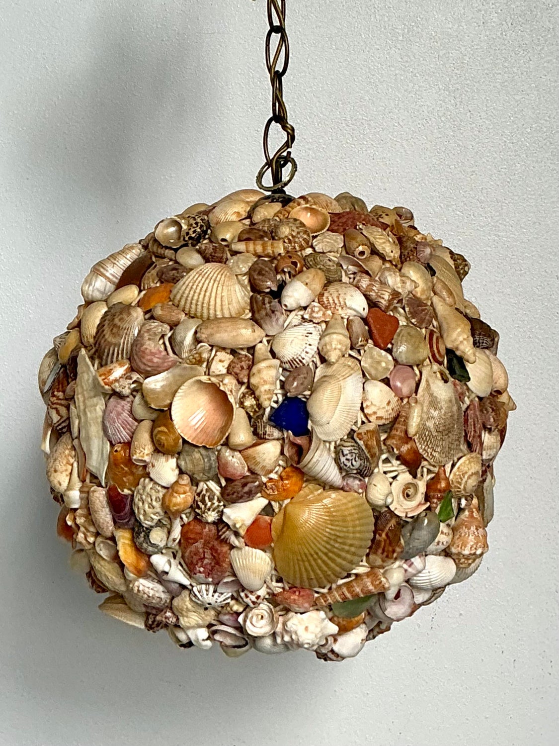 Vintage Shell Encrusted Sphere Hanging Light - Detail view