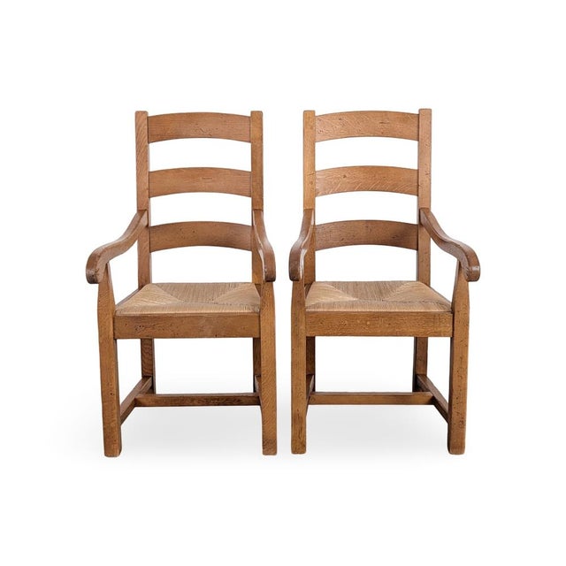 Vintage Armchairs in Oak with Rush Weave, Set of 2 For Sale - Image 10 of 10