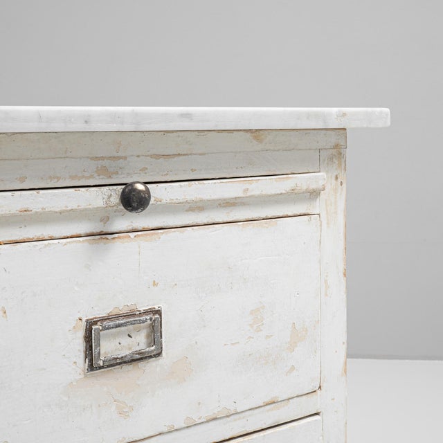 Off-white 1900s French Wood White Patinated Shop Counter With Marble Top For Sale - Image 8 of 18
