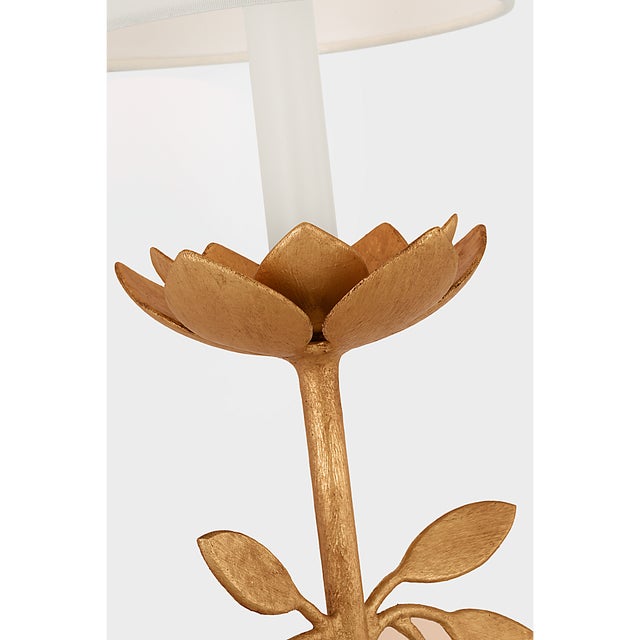 Metal Julie Neill for Visual Comfort Signature Clementine 22" Tail Sconce in Antique Gold Leaf with Linen Shade For Sale - Image 7 of 10