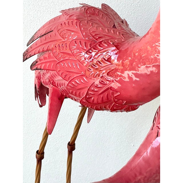 Pink Vintage Boho Painted Metal Flamingos - Set of 2 For Sale - Image 8 of 12