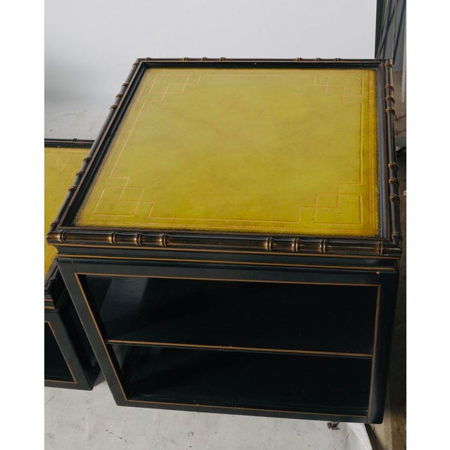 Chinoiserie 1970s Hollywood Regency Black Lacquer and Chartreuse Leather Table Set For Sale - Image 3 of 8