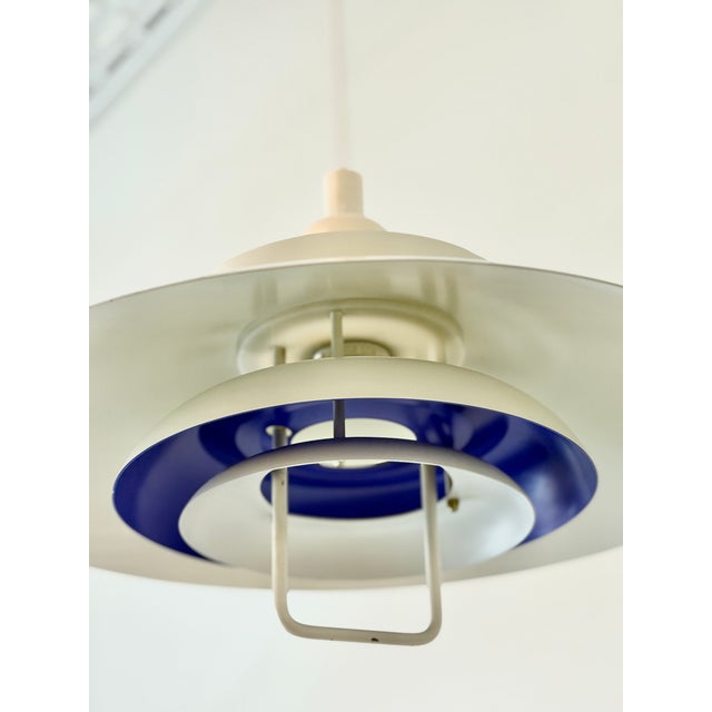 Large Vintage Danish Form-Light Pendant Lamp in White and Cobalt Blue, Denmark, 1970s For Sale - Image 13 of 18