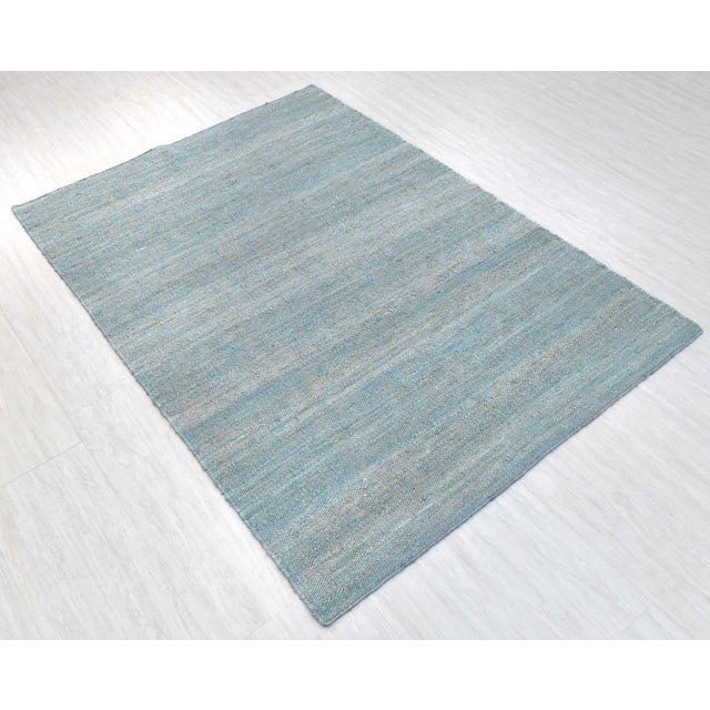Light Blue Solid Handwoven Premium Natural Jute Yarn Flatweave Rug 10x14 Ft. For Sale - Image 12 of 12