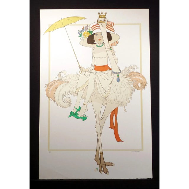"L'Autruche et Femme" Unframed limited edition lithograph on thick Arches paper by French artist Philippe Henri Noyer....