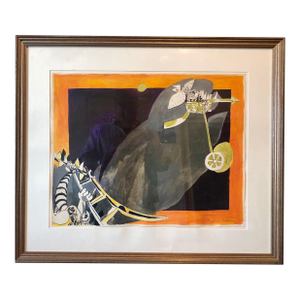 Naftali BezemRare German Israeli Surrealist Judaica Abstract Gouache Watercolor Painting, 1977