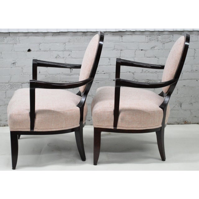 Barbara Barry Barbara Barry Baker Furniture Pink Mahogany Frame Oval X Back Lounge Chairs a Pair For Sale - Image 4 of 8