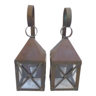 Vintage Copper Lantern Sconces - Pair For Sale