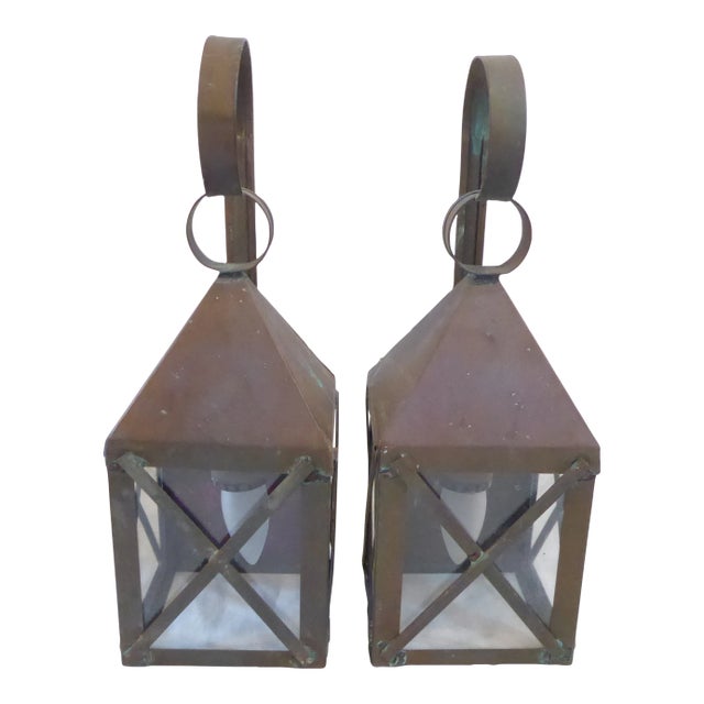 Vintage Copper Lantern Sconces - Pair For Sale
