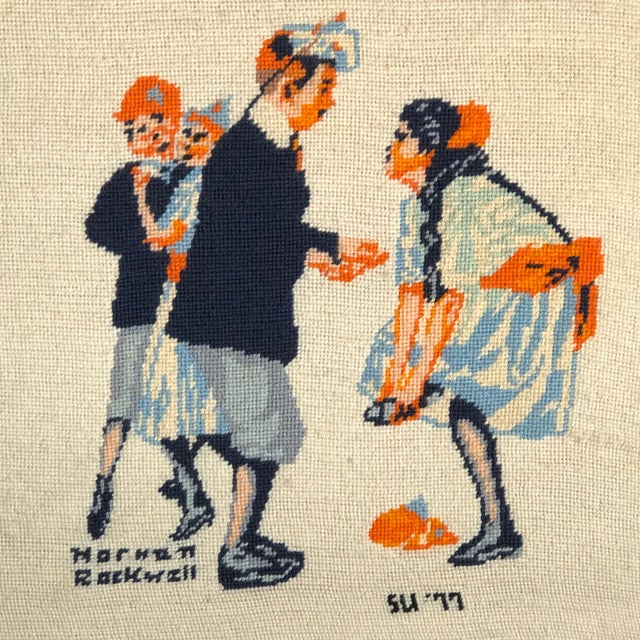 Wood 1977 Norman Rockwell Framed Needlepoint For Sale - Image 7 of 9