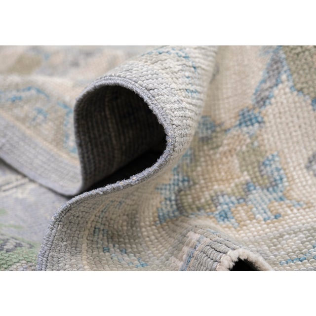 Modern Turkish Oushak Rug Soft Blue & Beige Floral Handwoven Wool Rug 6'4" X 9'1" For Sale - Image 3 of 10