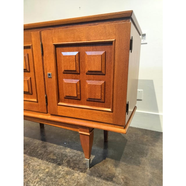 Charles Dudouyt Mid Century Modern French Oak Sideboard With 4 Carved Doors 1960s For Sale - Image 4 of 11