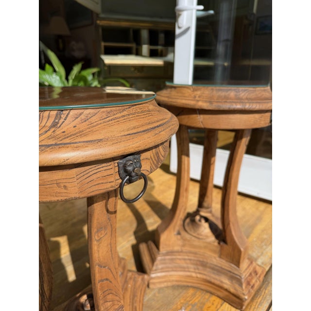 A Pair of Restoration Hardware Sculptural Pedestal Side Tables, Drinks Tables With Glass Tops For Sale - Image 10 of 18