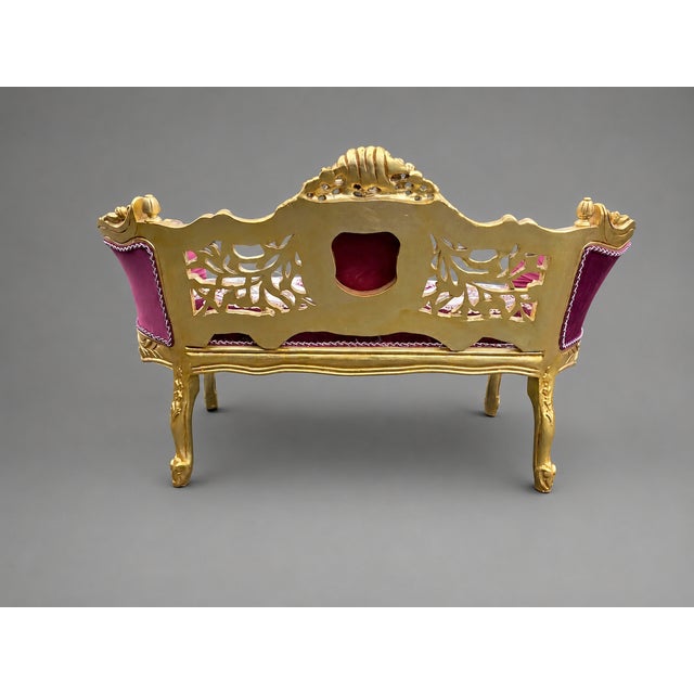 Late 20c French Louis XVI Red Velvet Gilt Beech Settee For Sale - Image 6 of 13