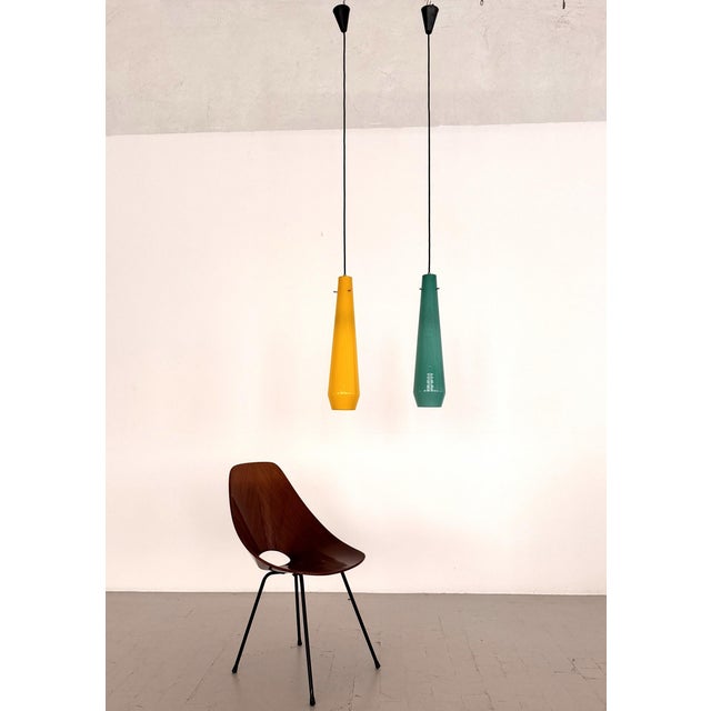 Italian Murano Glass Pendants in Green and Yellow from Vistosi, 1970s, Set of 2 For Sale - Image 6 of 15
