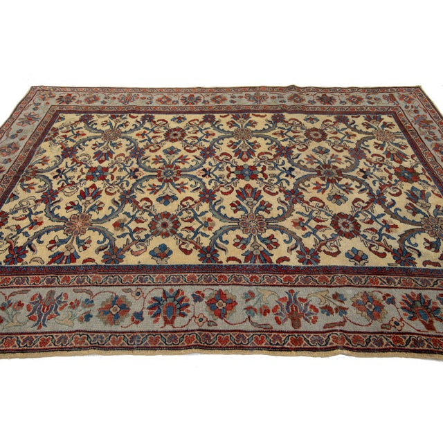 1920s 7 X 10 Antique Persian Mahal Handmade Wool Rug in Tan With Floral Pattern For Sale - Image 5 of 10