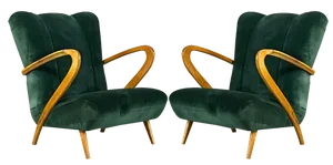 Set of Wooden and Velvet Armchairs, 1940s