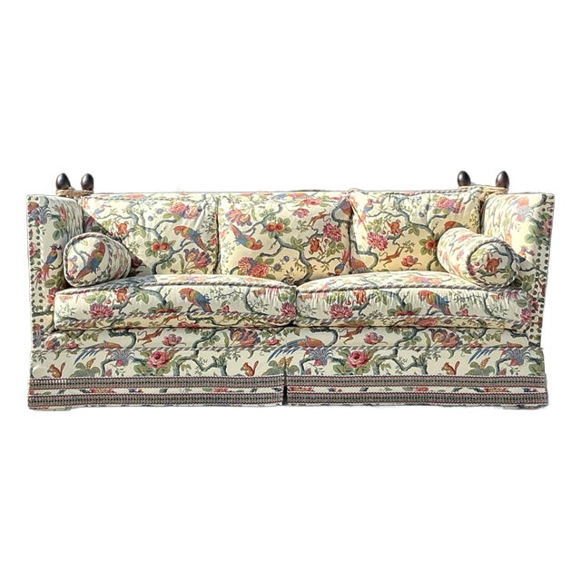 Vintage Regency Custom Schwartz Paris Printed Knole Drop Arm Sofa For Sale