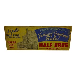 Vintage Wood Advertising Sign "Half Bros." Homestead Pennsylvania - Circa 1930 For Sale