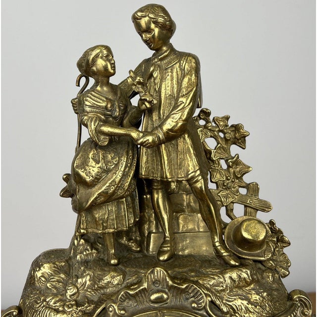 Vintage Brass Figural Mantel Clock For Sale - Image 3 of 13
