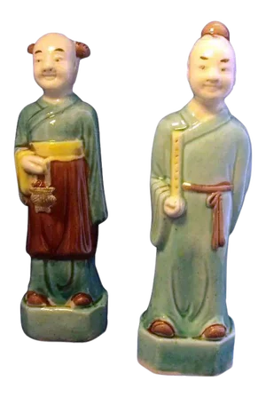 Vintage Qing Chinese Export Porcelain Famille Rose Immortals - a Pair