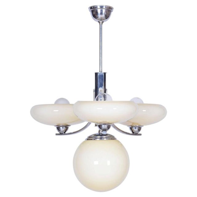 Art Deco Chandelier in Chrome-Plated Steel and Opal Glass, Czech, 1920s For Sale - Image 11 of 11