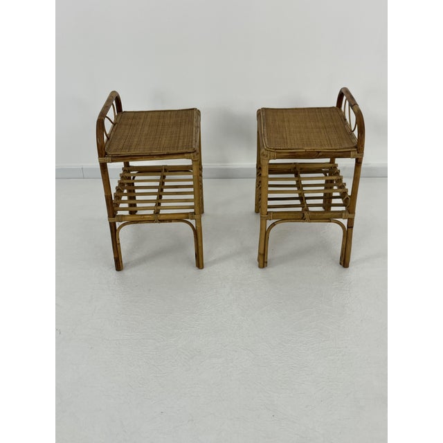 Beige Set of Italian Rattan and Bamboo Bedside Tables, 1960s For Sale - Image 8 of 9