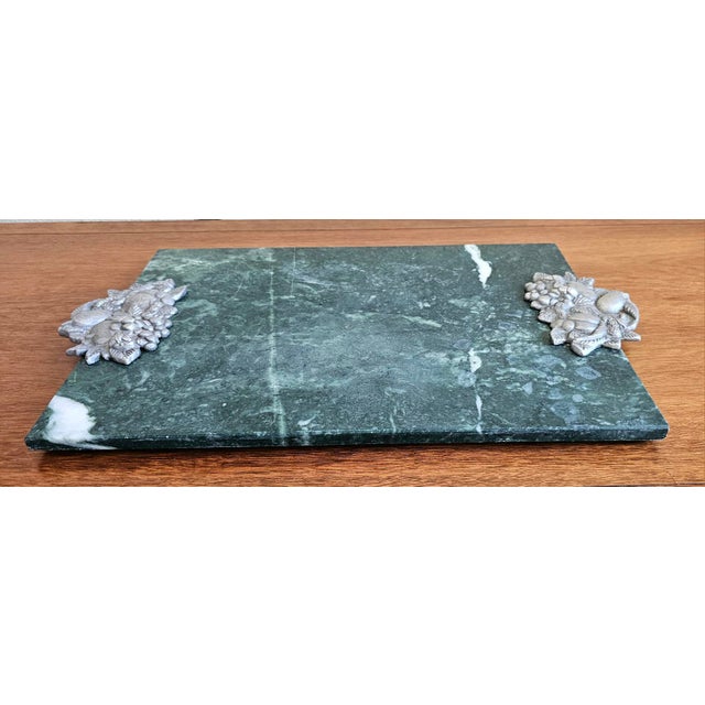 Vintage Seagull Pewter & Green Marble Charcuterie Board For Sale - Image 11 of 18