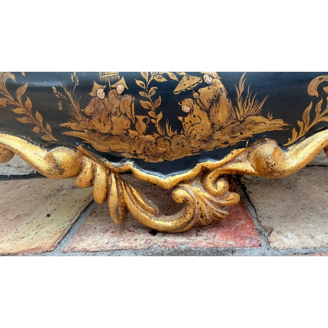 Black Vintage Italian Venetian Style Black & Gilt Chinoiserie Wall Mirror For Sale - Image 8 of 9
