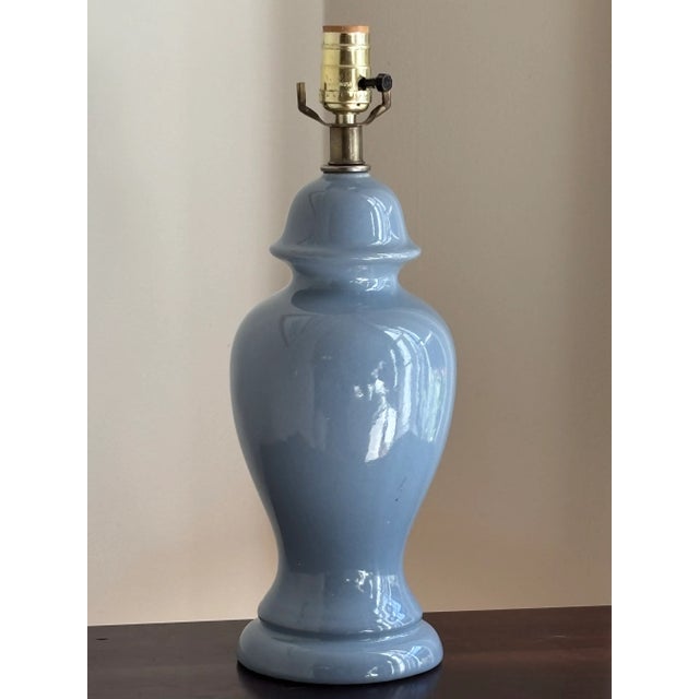 Mid-20th Century Cornflower Blue Ginger Jar Table Lamp For Sale - Image 9 of 13