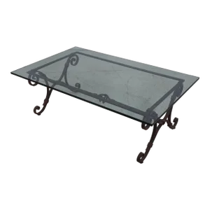 Iron Base Glass Top Coffee Cocktail Table
