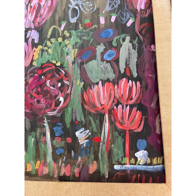Abstract 1970s Abstract Floral Modern Painting Artist Signed in Antique Frame For Sale - Image 3 of 4