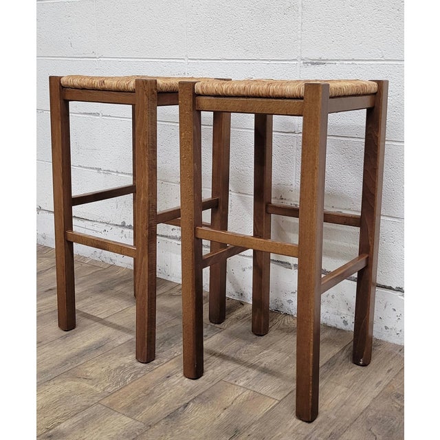 Brown Rush Seat Bath & Body Works Bar Stools - Pair For Sale - Image 8 of 12