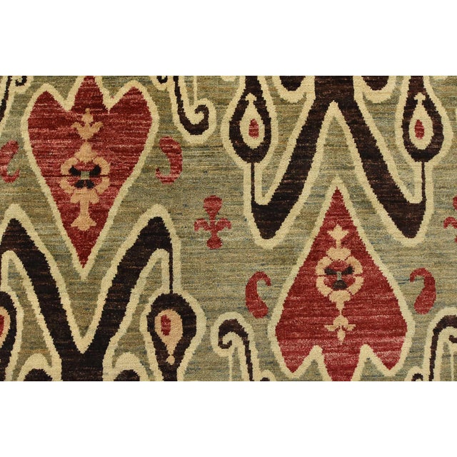 Ikat Rug 6’1” X 8’10” Blue Wool Hand-Knotted Oriental Carpet For Sale - Image 9 of 14