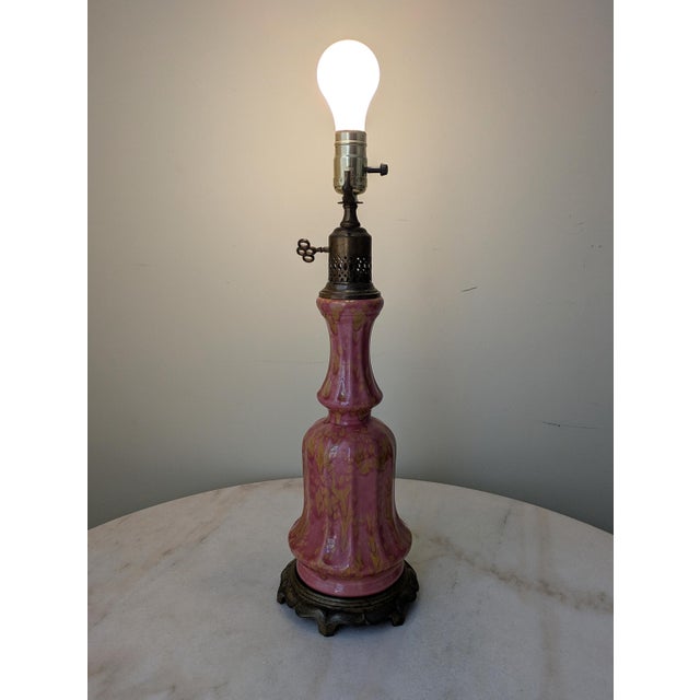 Early 20th Century Antique Art Pottery Drip Glaze Table Lamp For Sale - Image 5 of 5