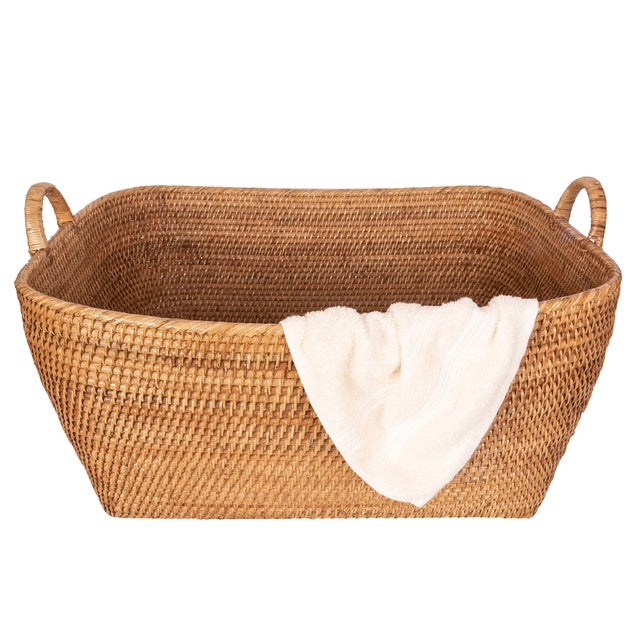 Brown Artifacts Saboga Home Everything Basket with Hoop Handles in Honey Brown - 31" For Sale - Image 8 of 9