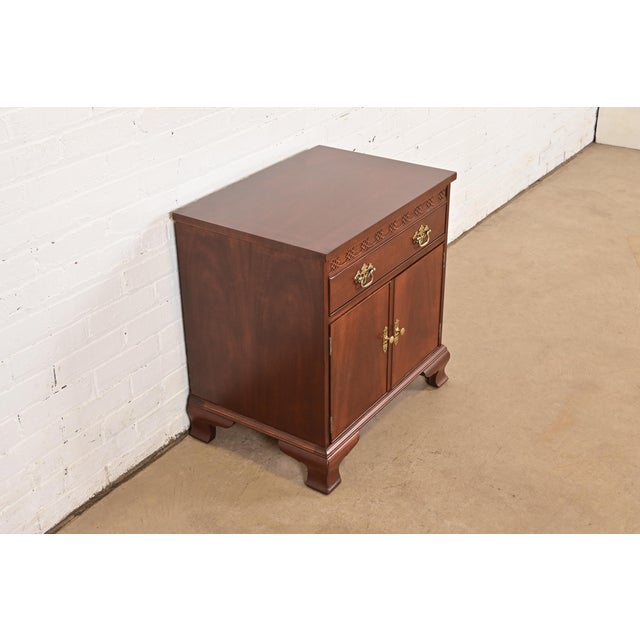 Baker Furniture Company Baker Furniture Chippendale Carved Mahogany Nightstand, Newly Refinished For Sale - Image 4 of 15
