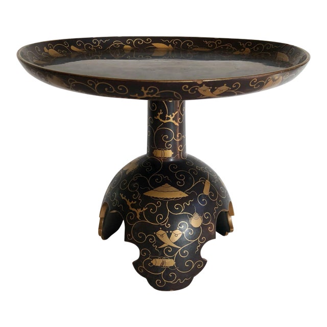 Japanese Lacquered Pedestal Plate For Sale