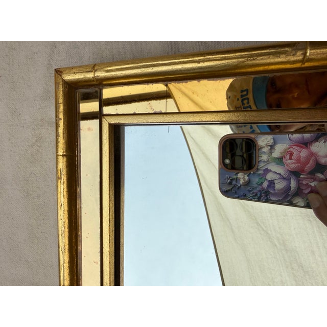 1960s 1960's LaBarge Faux Bamboo Gilt Mirror With Gold Mirrored Border For Sale - Image 5 of 10