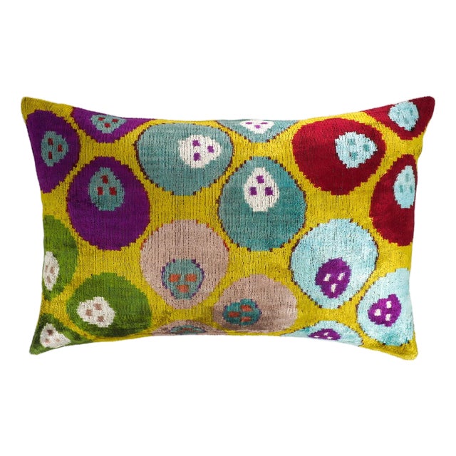 Pomegranate Silk Velvet Ikat Throw Pillow Cover, 16 X 24 For Sale