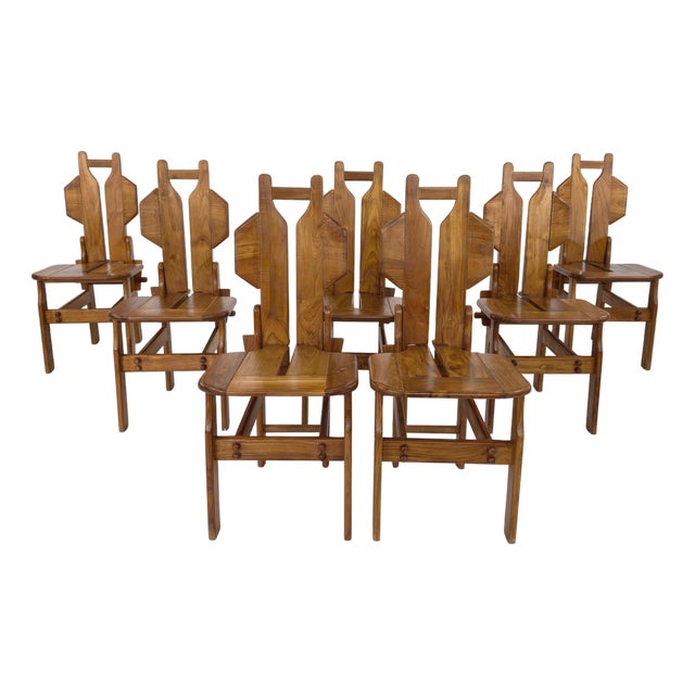 Italian Brutalist Dining Chairs - Set of 7 For Sale