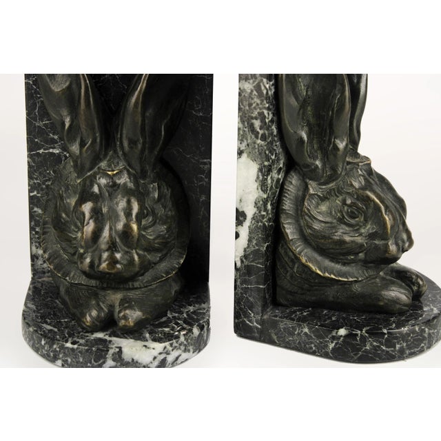 Pair of Late 19th Century/Early 20th Century/Victorian Bronze Rabbit Head Bookends in Marble Plinths by Sir Alfred Gilbert For Sale - Image 4 of 8