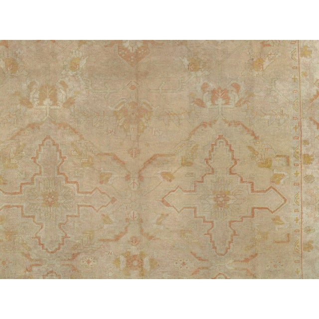 Antique Oushak Carpet, Handmade Turkish Oriental Rug, Beige, Taupe, Soft Shrimp For Sale - Image 15 of 18