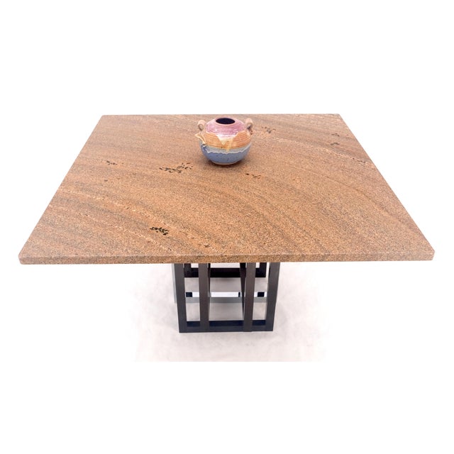 48" Square Granite Top Patinated Brass & Chrome Base Dining Conference Table For Sale - Image 12 of 15