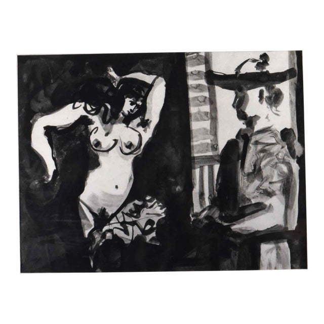 1990s Painter and Model - Black and White Lithograph After Pablo Picasso (13" X 15") For Sale
