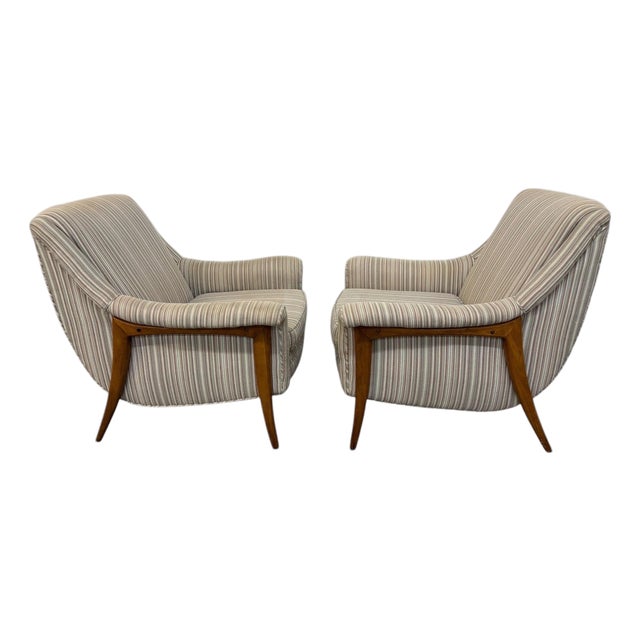 Mid-Century Modern Kroehler Avant Walnut Upholstered Arm Chairs - Set of 2 For Sale