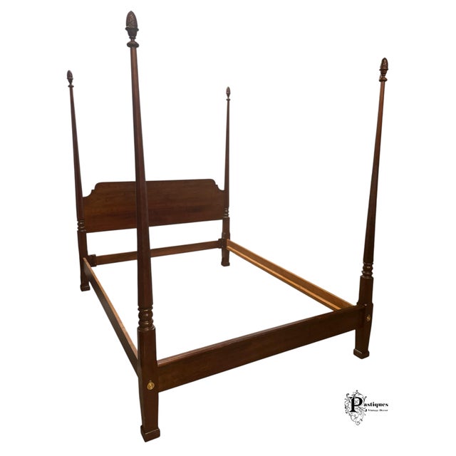 Henkel Harris Vintage Jamestown Sterling Chippendale Style Mahogany Queen Size Four Poster Bed For Sale - Image 4 of 10