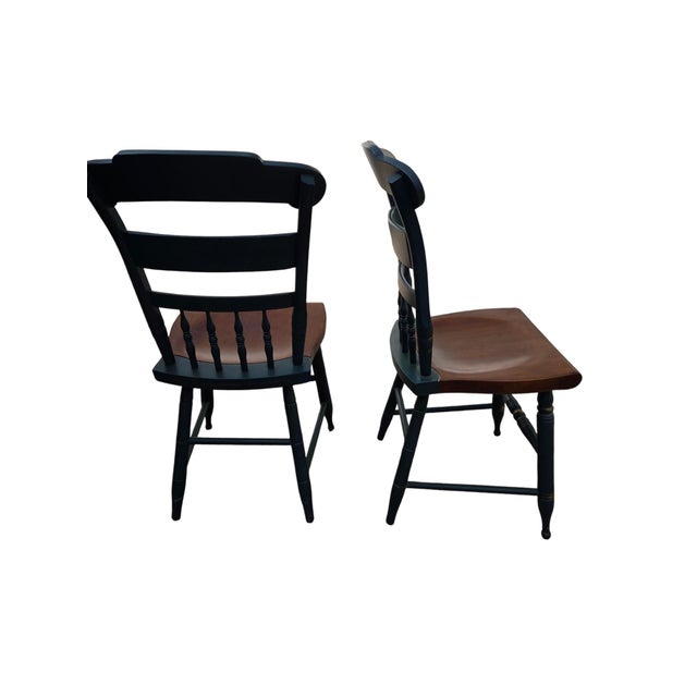 Pair of Vintage L Hitchcock Plank Bottom Dining Side Chairs Paint Decorated For Sale - Image 10 of 16